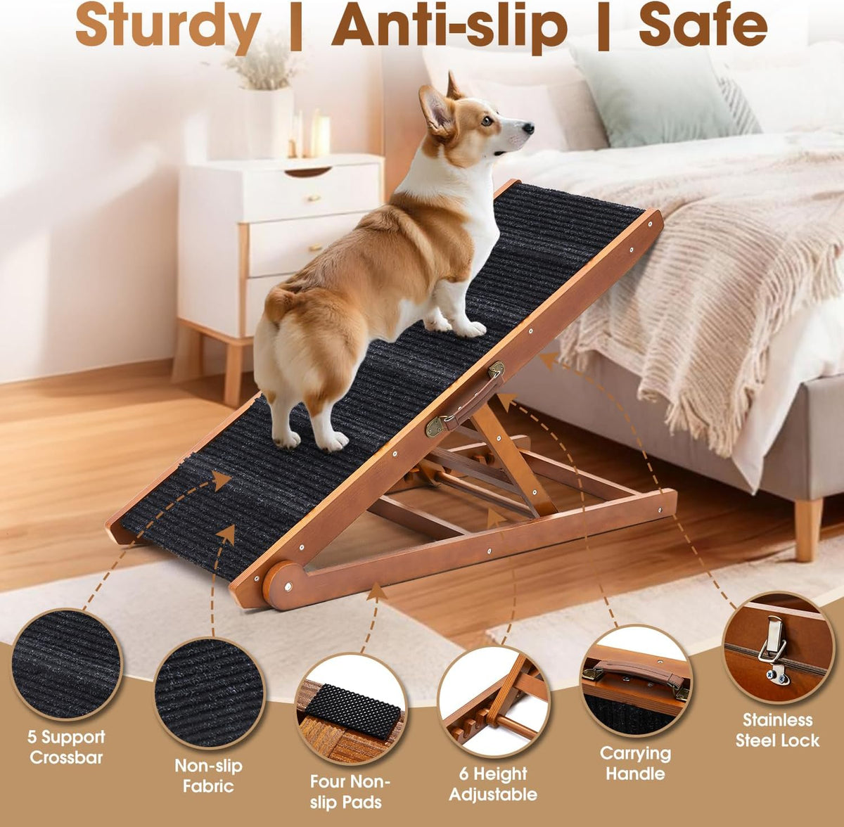 Dog Ramp for Bed, Foldable Small to Large Dog Ramp for Couch - Walnut/Standard - image 3