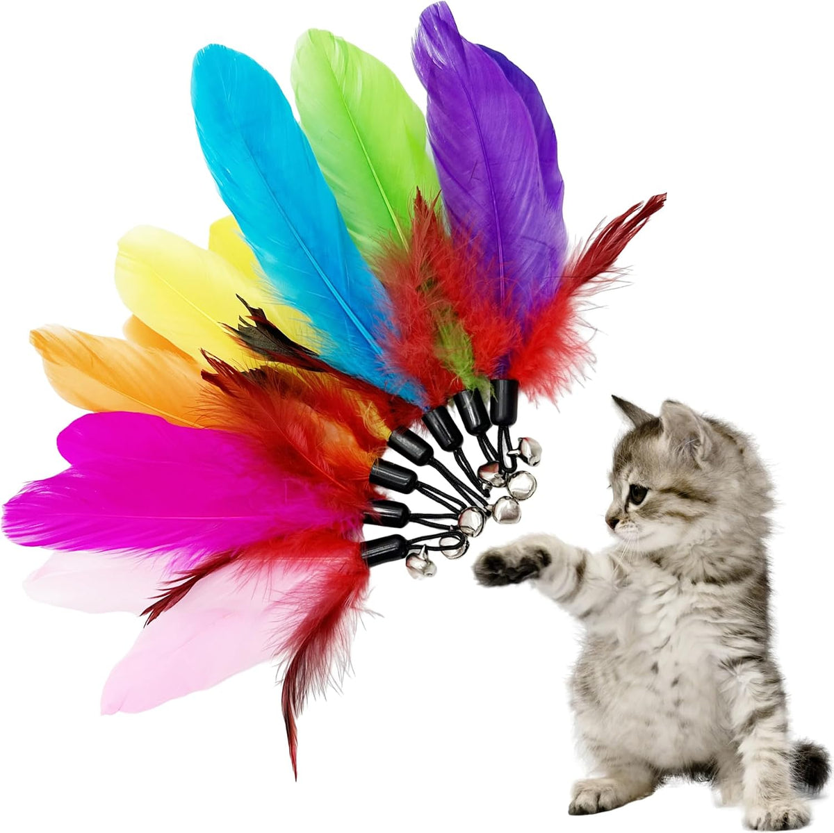 Cat Feather Toys Refill, 16 Pieces Cat Wand Replacement Feathers Toy for Indoor Cats – Essentials for Cats - 16PCS Cat Feather Toy Refills - image 4