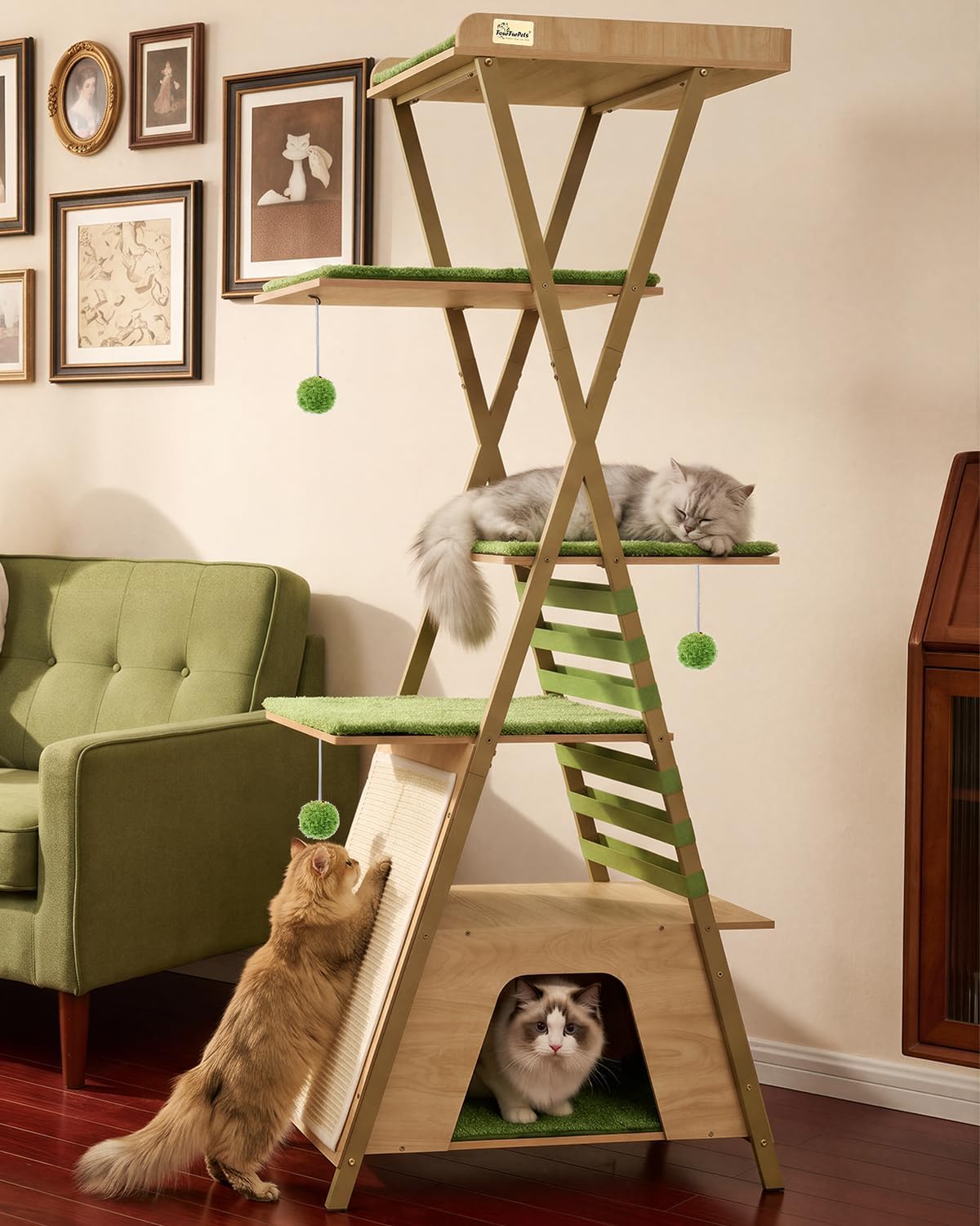 72.4" Modern Cat Tree for Indoor Cats, Multi-Level Cat Condo – Essentials for Cats - Beige - image 2