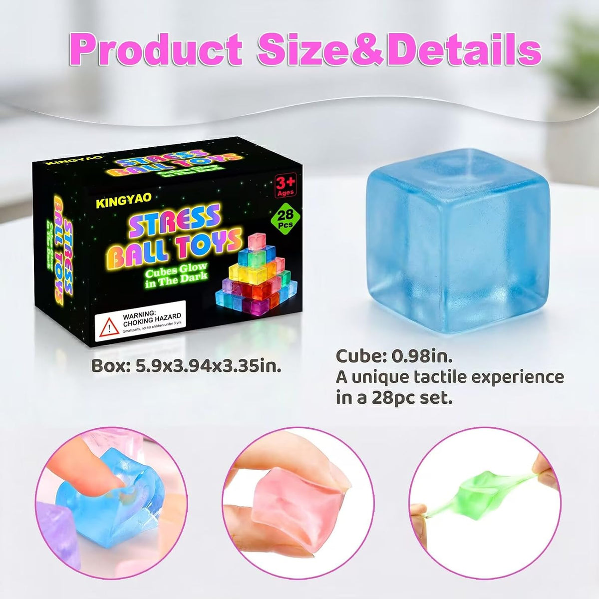 KINGYAO 28 glow in the dark cube squishy toys in assorted colors - view 2