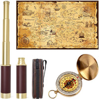Aubric pirate spyglass telescope with fabric treasure map and golden compass
