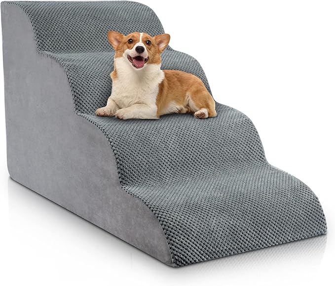 Chic Threads Dog Stairs for High Beds, 4-Step Dog Steps for Couch, Pet Stairs for Small Dogs and Cats, Non-Slip, Stable Indoor Dog Steps for high Bed