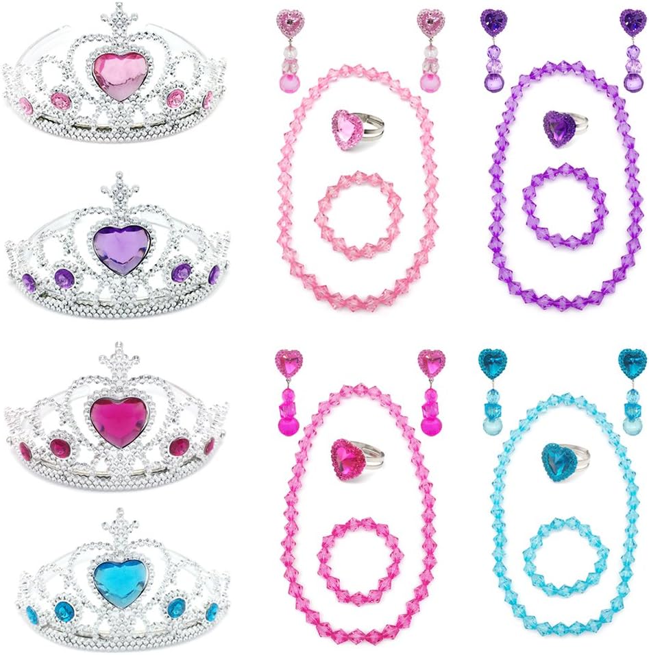 Elesa Miracle princess dress up jewelry set with 4 tiaras, necklaces, bracelets and clip-on earrings