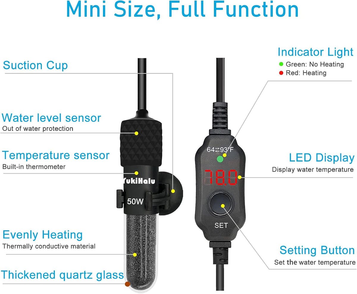 YukiHalu Small Submersible Aquarium Heater - 50 Watts - image 2