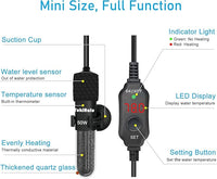 YukiHalu Small Submersible Aquarium Heater, Adjustable Mini Fish Tank Heater 25W 50W 100W 200W 300W with External Temperature Controller, LED Display, Used for 5/10/20/40/60 Gallons (50 Watts)