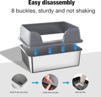 Suhaco Extra Large Stainless Steel Litter Box with Lid XXL High Sided Cat Litter Boxes Included Litter Mat & Litter Scoop Anti-Urine Leakage Metal Pet Toilet for Big Cats (Grey XXL)