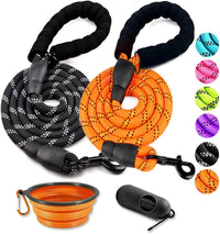 COOYOO 2 Pack Dog Leash 5 FT Heavy Duty - 1/2"x 6 FT (18~120 lbs.) / Set 7-Black+Orange