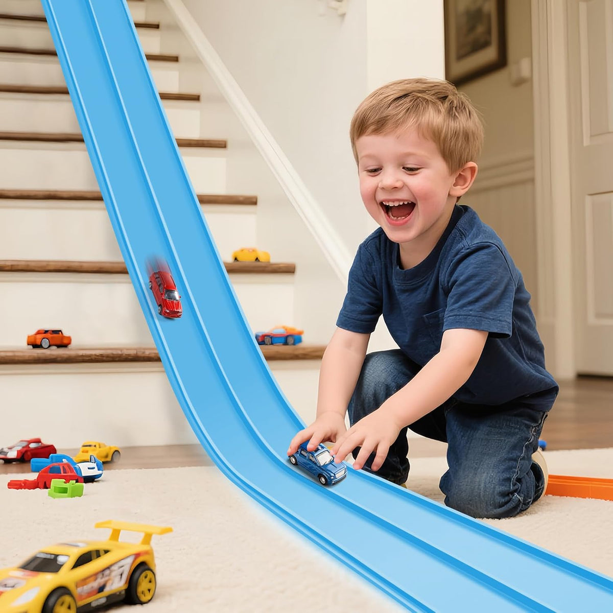 Flex Tracks 15 Ft Starter Set Flexible Race Track for Kids 3+ - Sky Blue
