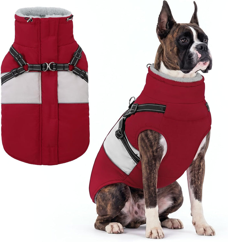 Dog Coat with Harness Waterproof Dog Winter Jacket for Medium Dogs – Essentials for Dogs - Burgundy / Small