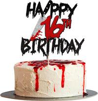 Zhuoweism Halloween horror Happy Birthday glitter cake topper on bamboo stick - view 5