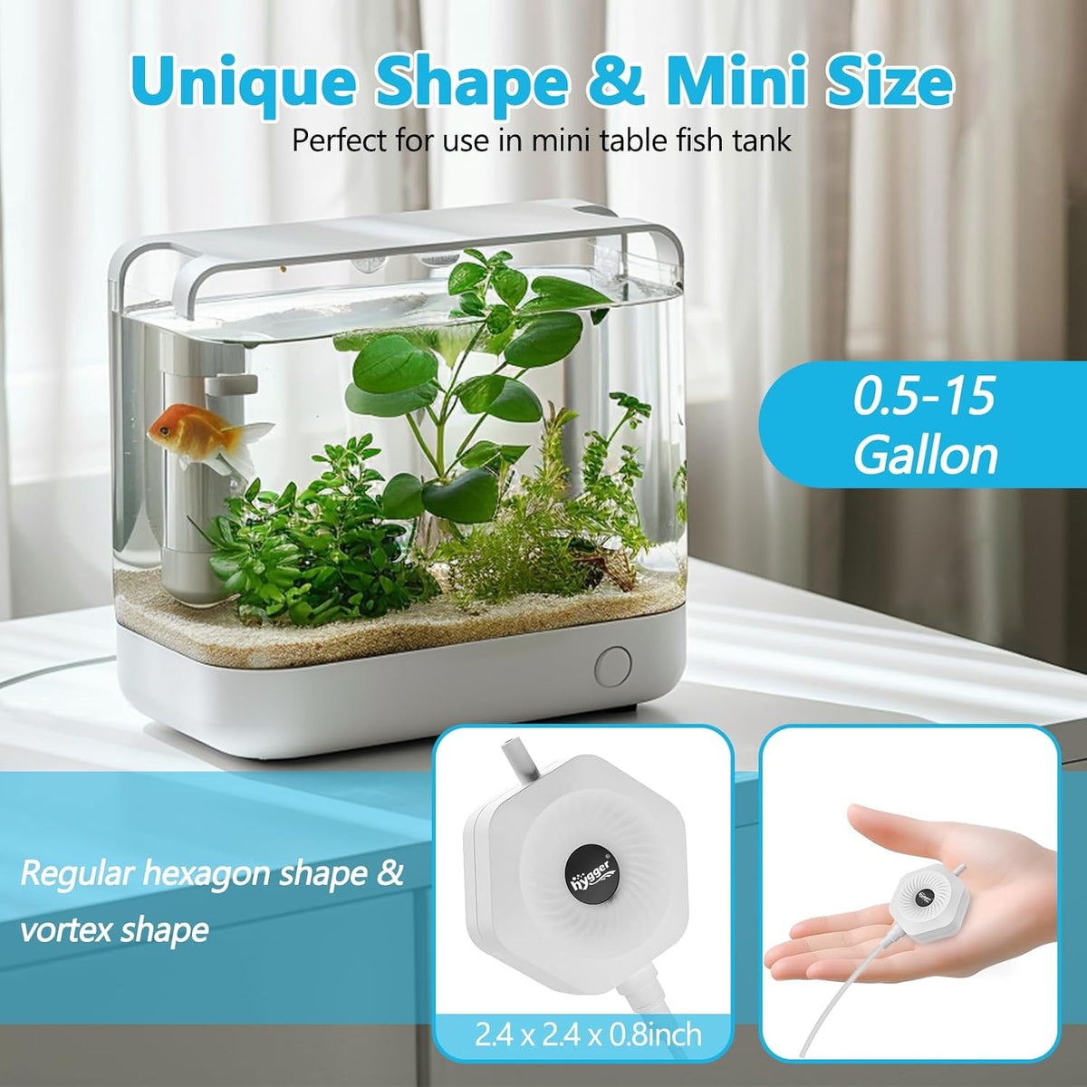 hygger Ultra Silent 1.5W Fish Bowl Aqaurium Mini Air Pump - White - image 4