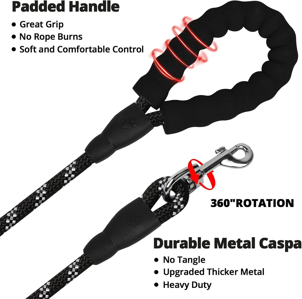 Long Dog Leash 15 FT: Heavy Duty Rope Leashes for Dogs Training - Black / 15ft*1/3'' - image 2