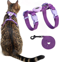 Cat Harness and Leash Set with Airtag Holder for Walking & Travelling - Purple