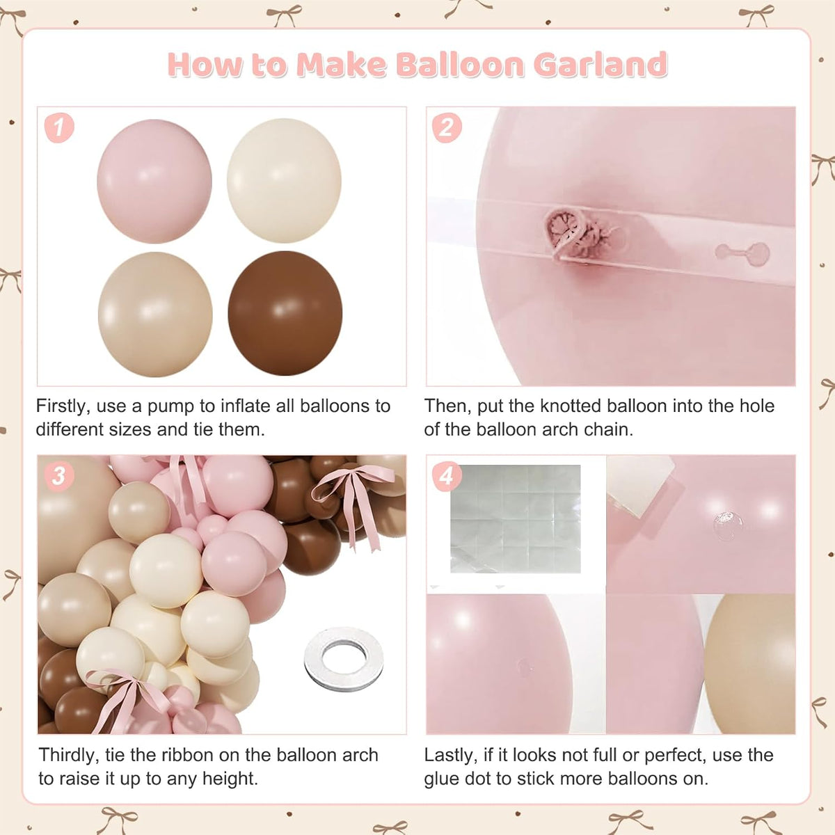 Pink Balloon Arch Kit, 145Pcs Baby Shower Birthday Decor – Fun for Kids & Family - Brown Pink - image 4