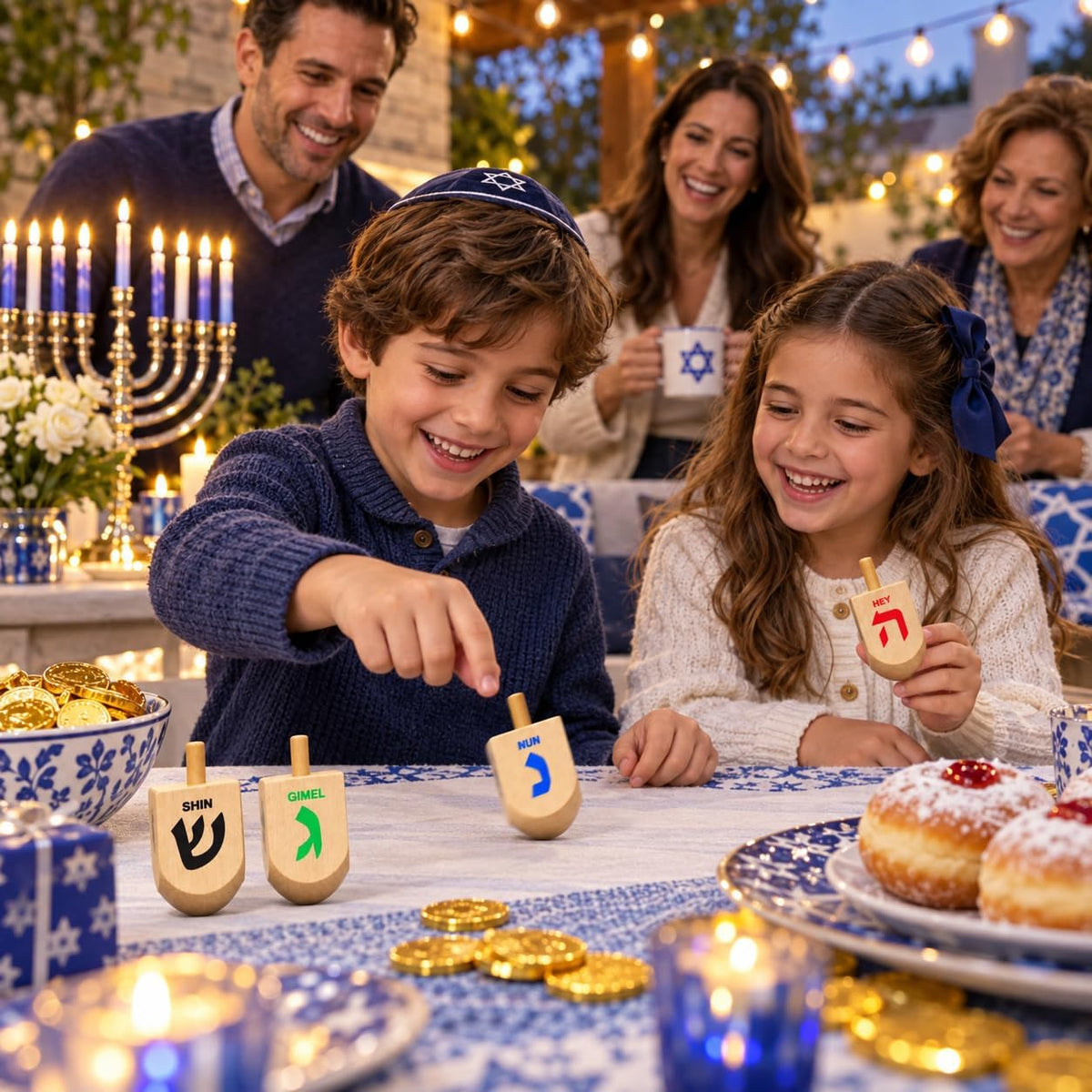 Let's Play Dreidel The Hanukkah Game 2 Extra Large Wood Dreidels - 4-Pack XL Dreidels - image 4