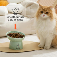 6.5 Inch Extra Wide Ceramic Raised Cat Bowl Set - White & Green - image 2