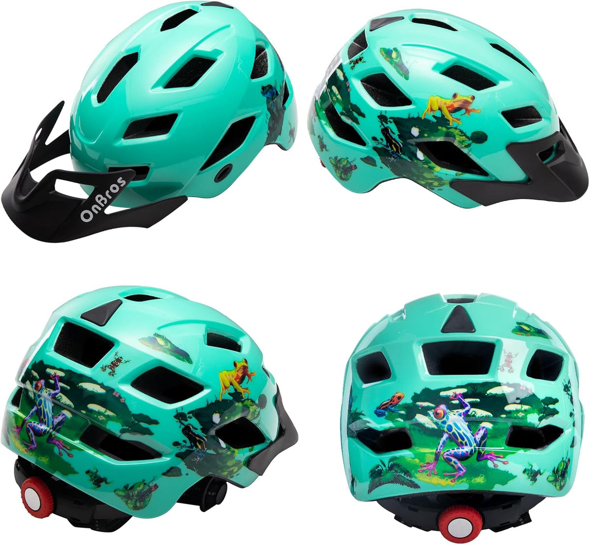 OnBros Kids Bike Helmet Boys Girls Youth Visor Adjustable 50-57CM – Fun for Kids & Family - B-Light Green Frogs [NEW] - image 2