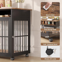 39.4" Dog Crate Furniture for Medium and Large Breed, Dog Kennel Furniture with Storage Shelf & Lockable Wheels, Heavy Duty Wooden End Side Table Pet Cage Indoor, Chew-Resistant, Brown