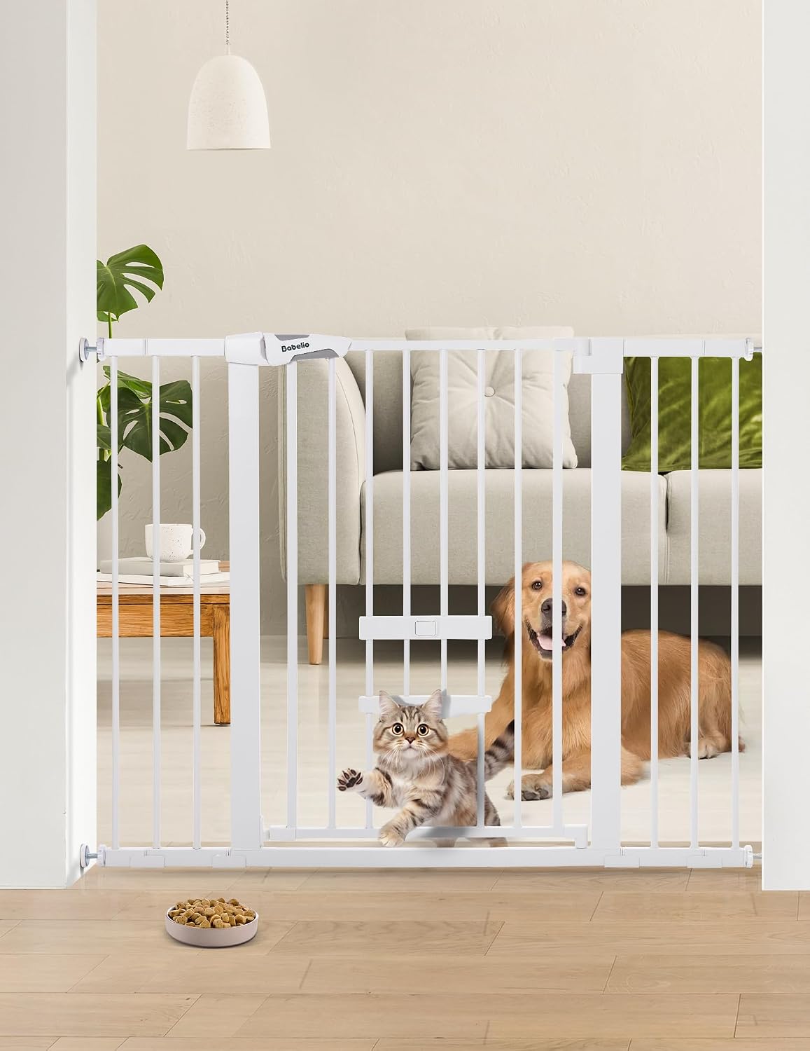 Babelio 36" Tall Pet Gate with Cat Door, CatPrivilege II, 29-40" - White / 29-48" Wide, 36" Tall