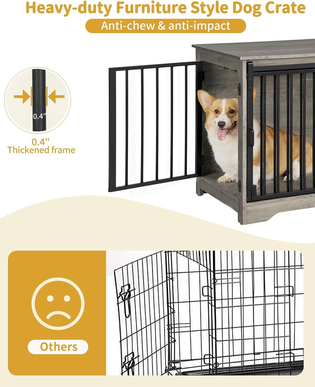Hzuaneri 77.6 in Double Dog Crate Furniture - Greige / 31.9"L x 21.7"W x 26.6"H - image 4