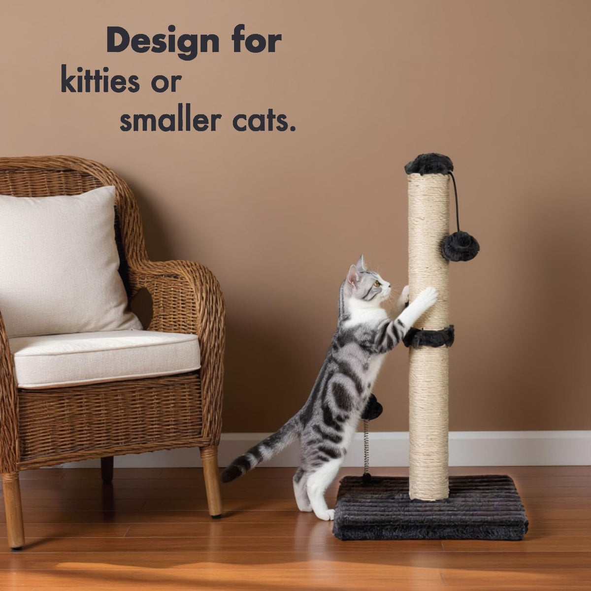 MECOOL 34” Tall Cat Scratching Post Premium Basics Kitten Scratcher - 22 inches for kitten / Charcoal Gray - image 3