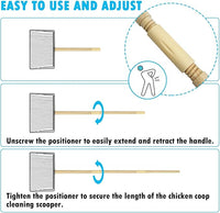 PINVNBY Stainless Steel Chicken Poop Scooper 3 in 1 Adjustable Wooden Handle Poop Scooper for Chicken(18.1" to 42.1")Multifunctional Chicken Coop Cleaning Tools Sifting Shovel Chicken Coop Accessories