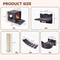 Cat Wall Shelves, 9-in-1 Wood Cat Wall Furniture Set, Burlywood – Essentials for Cats - Grey / 9 Piece Set - image 2