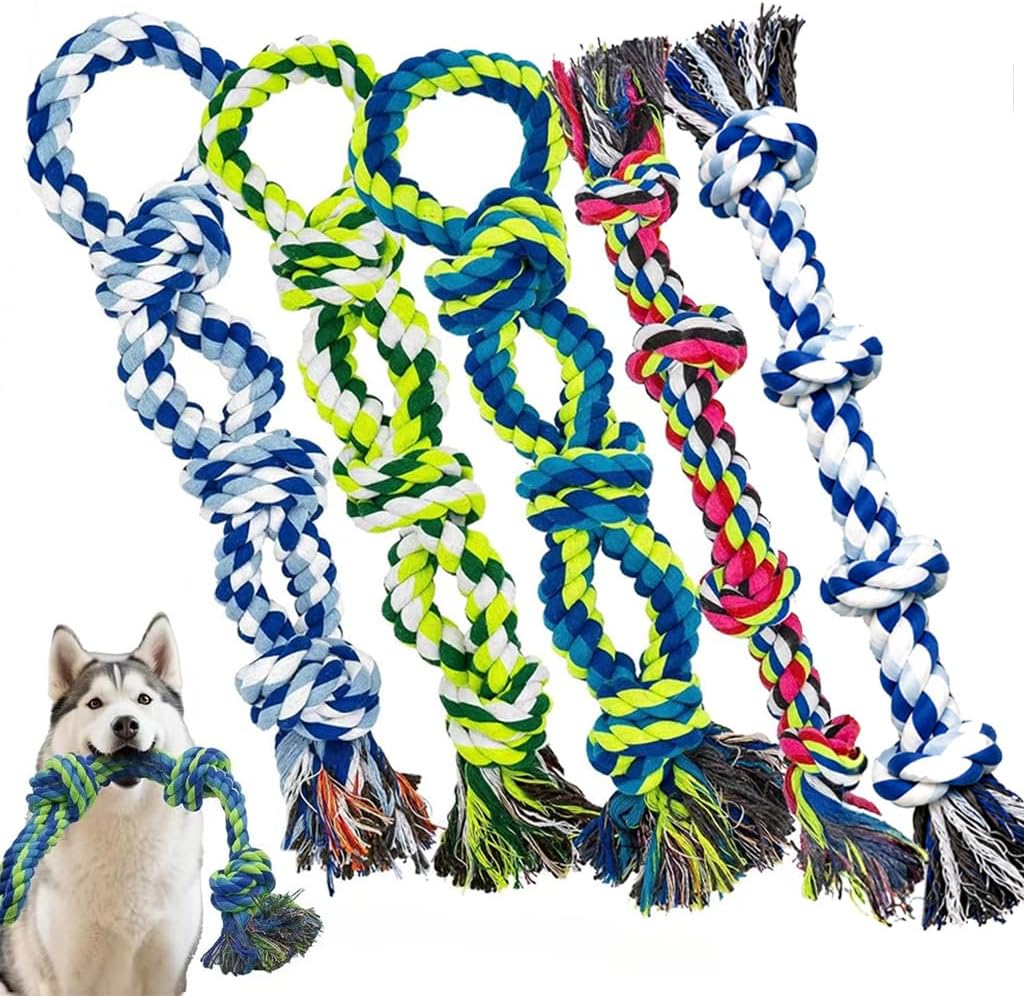 Rocfish [4 Pack] Dog Rope Toys for Aggressive Chewers - Multicolour / 5 Pack - Dog Rope