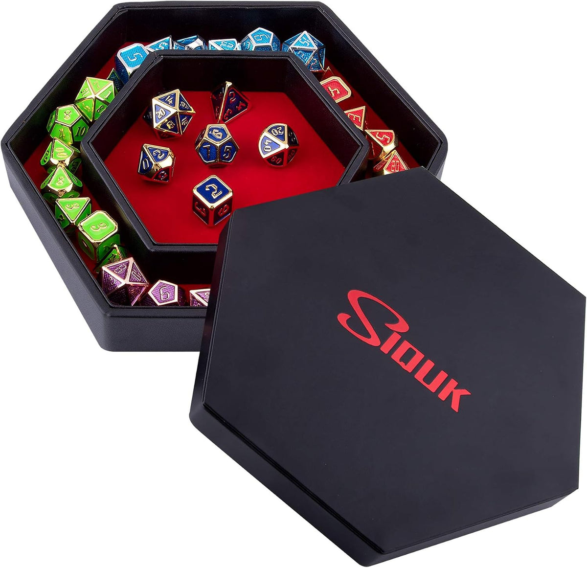 SIQUK Dice Tray with Lid Hexagon Dice Rolling Tray Dice Holder – Fun for Kids & Family - Red