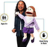Silly Puppets Sarah 25 inch full body ventriloquist puppet with peach skin tone and arm rod - view 2