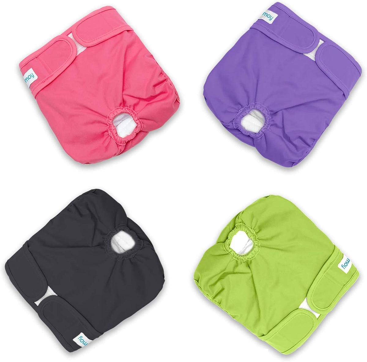 Teamoy Female Dog Diapers, Washable Doggie Period Diaper - S (Pack of 4) / Black+ Purple+ Green+ Rose Red (4pcs)
