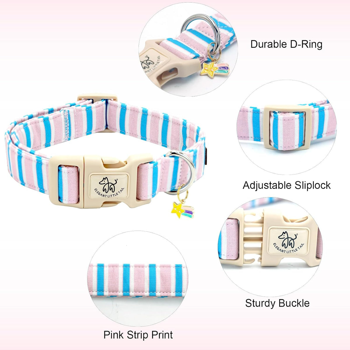 Elegant little tail Dog Collar - Pink&Blue Strip / X-Small (Pack of 1) - image 2