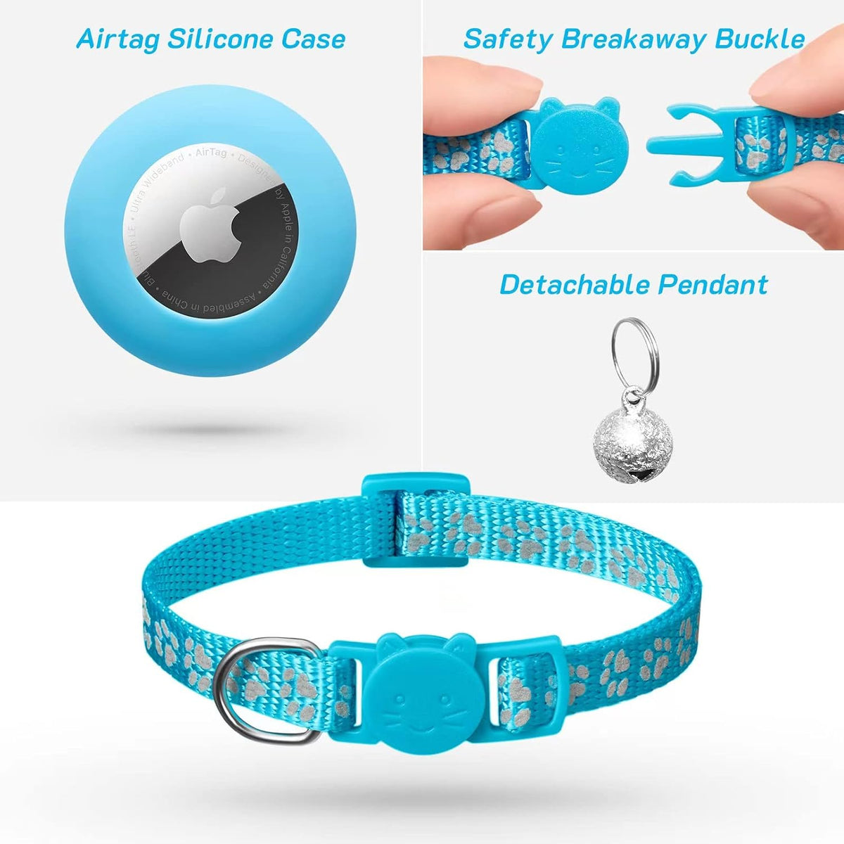 2 Pack Airtag Cat Collar Breakaway with Bell - Blue - image 3