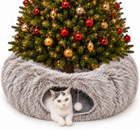 Warm Fluffy Plush Cat Dog Tunnel Bed Under Christmas Tree Big Tube - Brown