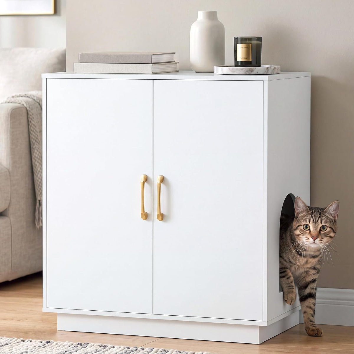 Gitelsnour 30.9'' Litter Box Enclosure Furniture, Hidden Storage - 27.6'' L x 17.7'' W x 31.3'' H / White