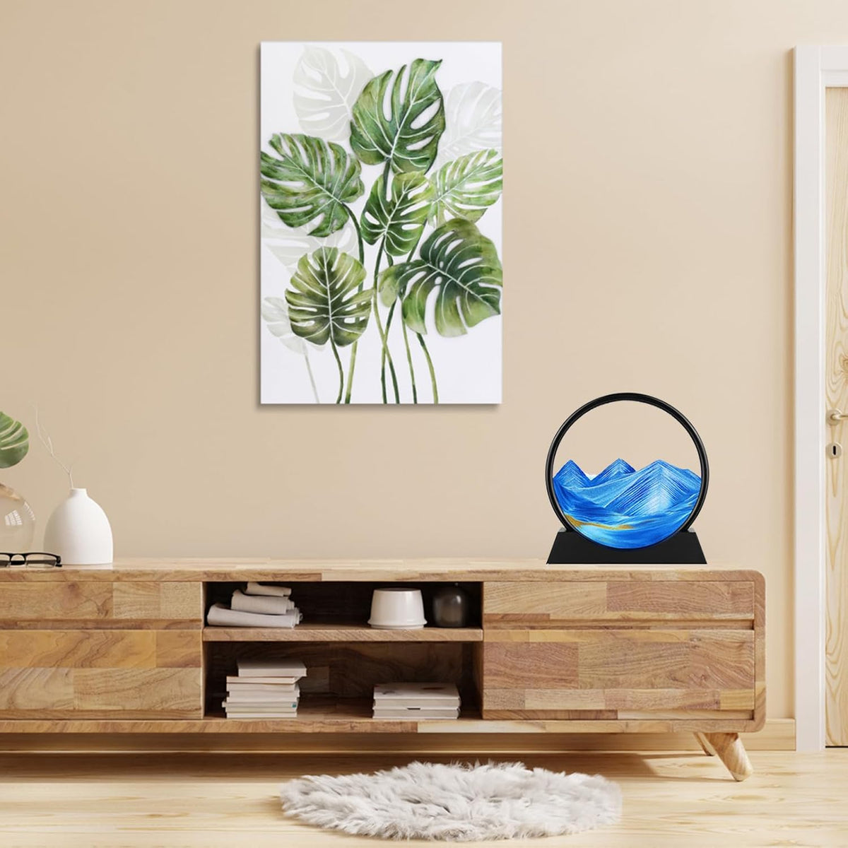 GEKETY 3D moving sand art picture in a round glass frame with layered blue sand - view 8