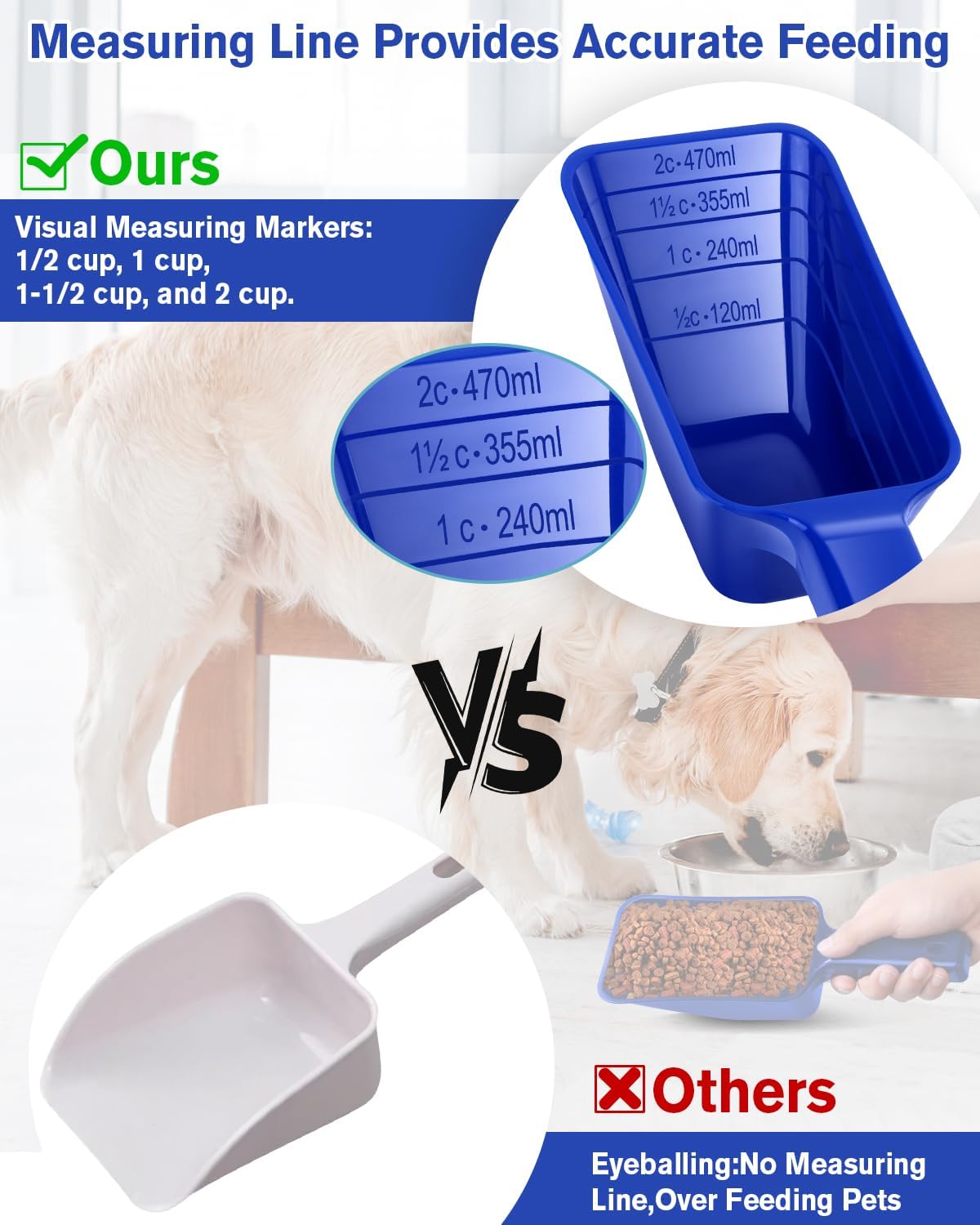 2 Cup Dog Food Scoop, Plastic Pet Food Scoop with Measuring Lines for Accurate Pet Food - Blue - image 3