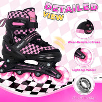 Nattork adjustable inline skates for kids with light-up wheels and checkerboard upper - view 32