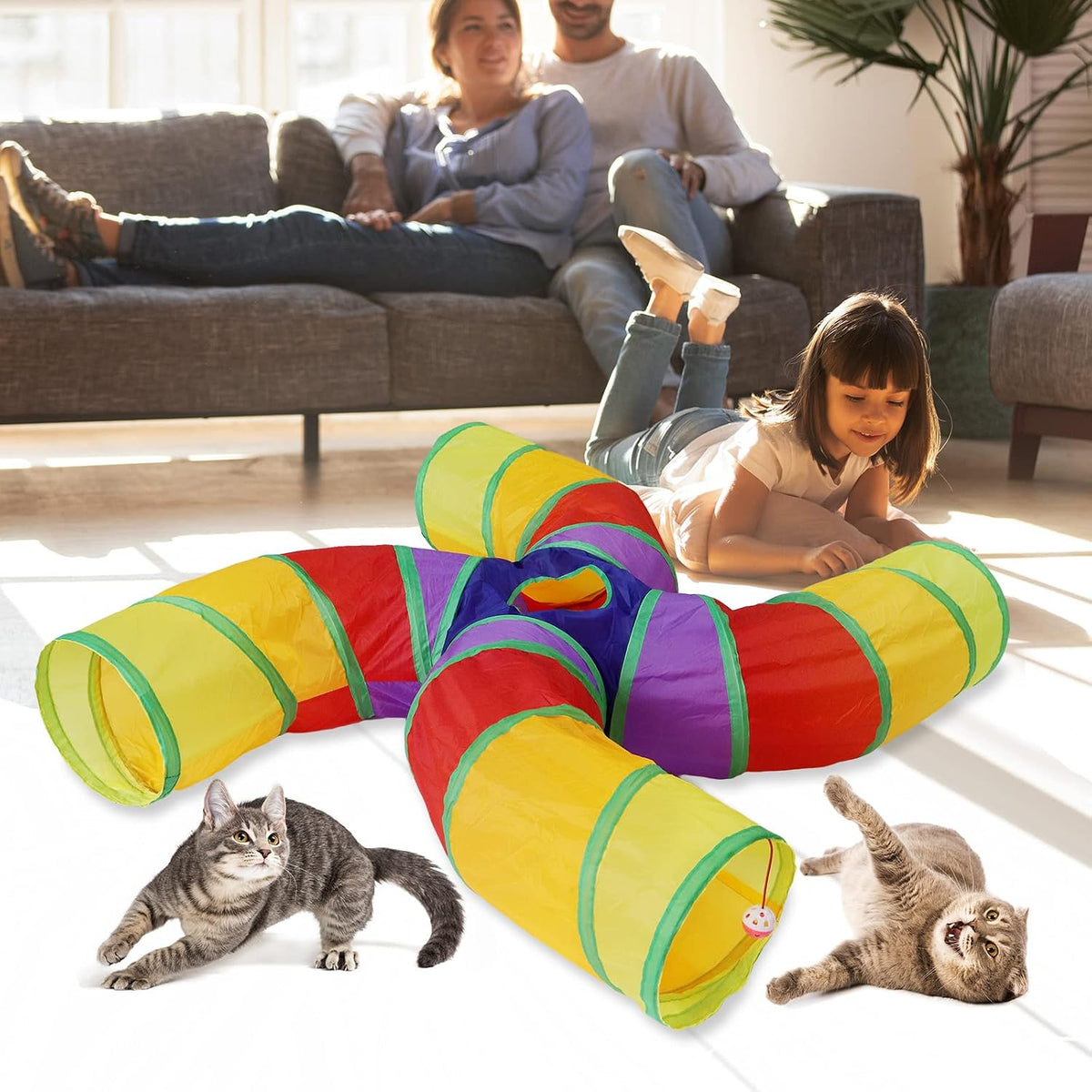 Bemodst Cat Tunnel for Indoor Cats - Rainbow-4 Way - image 3