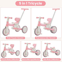 Bobike 5-in-1 toddler tricycle with push handle and seat backrest in purple - view 5