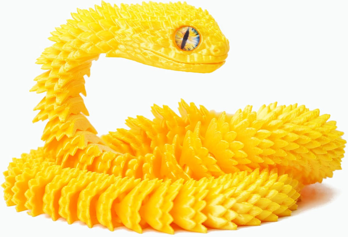 24in 3D Printed Snake Toys, Flexible 3D Printed Animal - Yellow / 24in