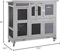 Aivituvin 47" Two Story Rabbit Hutch Bunny Cage with Wheels, Indoor Outdoor Guinea Pig Cage with 2 Deep No Leak Tray