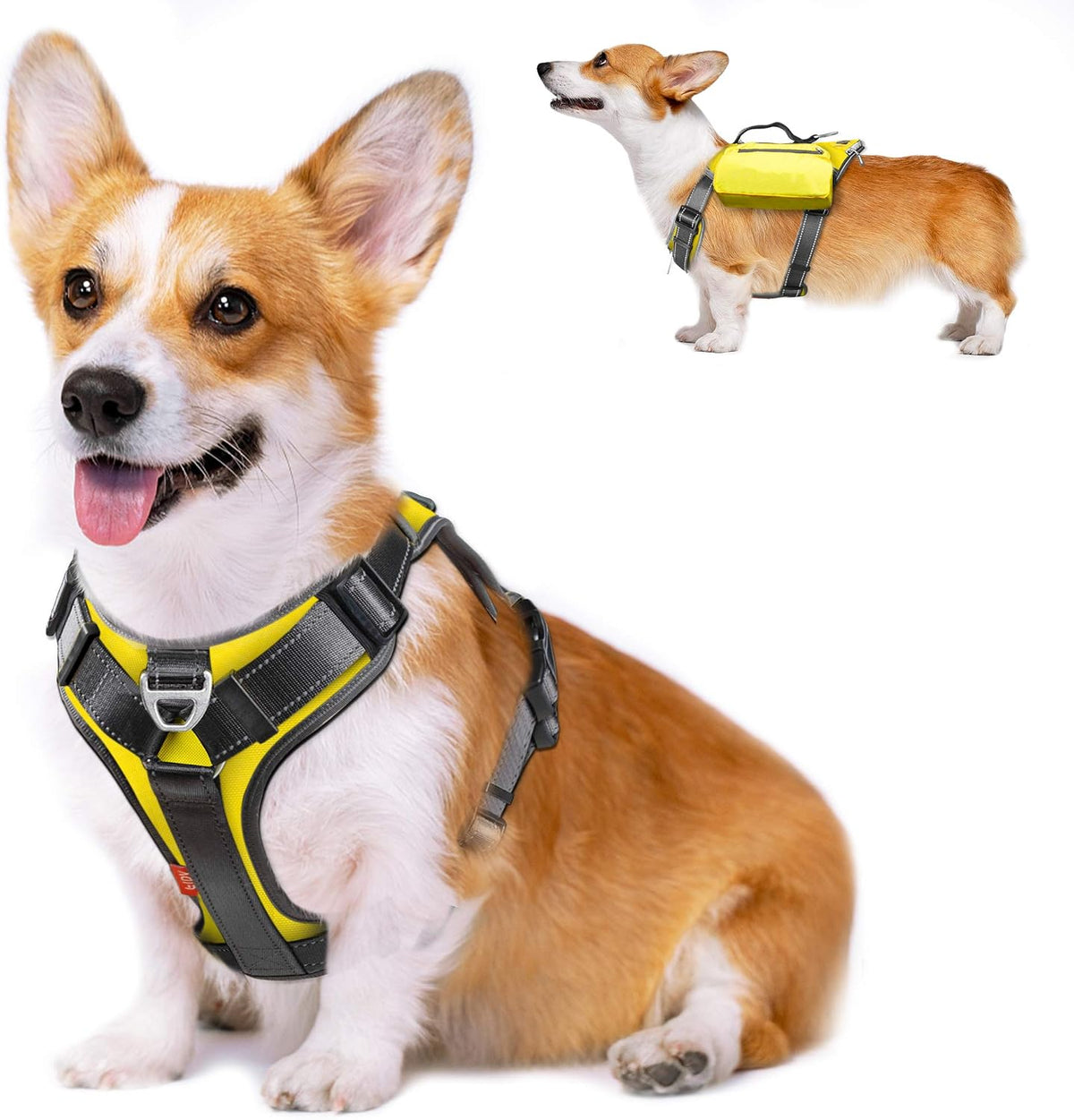 Fida Dog Harness, No-Pull Pet Vest with Saddle Bags Backpack - Medium (Neck:17"-23";Chest:22.5"-27") / Yellow