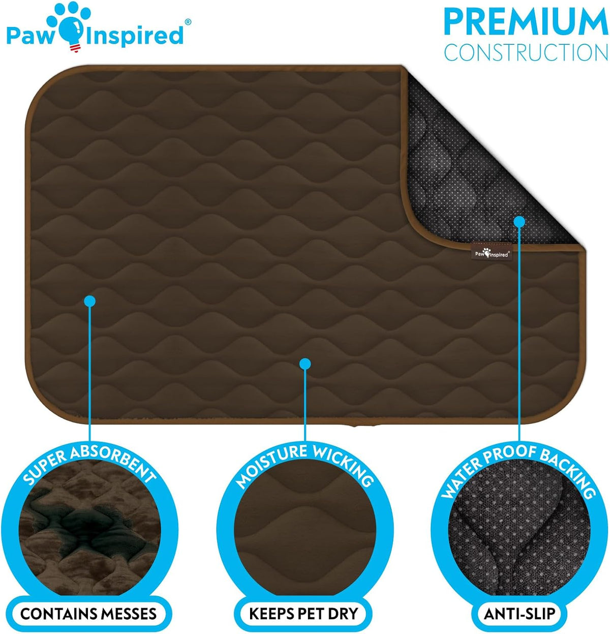 Paw Inspired Washable Padded Crate Mats for Dogs - 48 Inch / Dark Brown - image 4