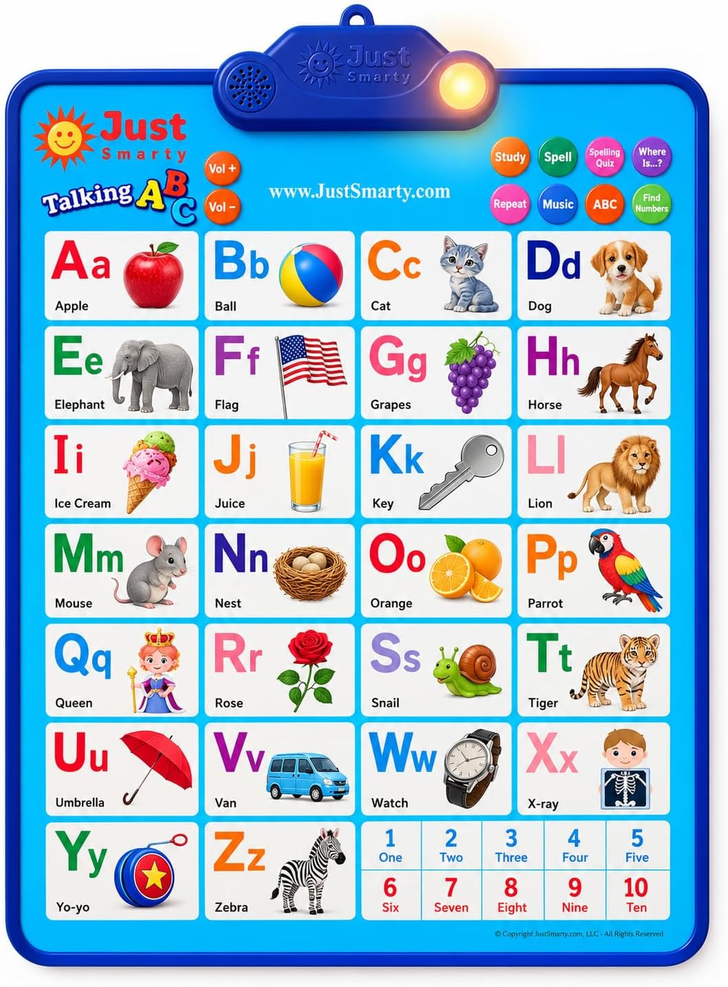 Just Smarty Interactive Alphabet Wall Chart, ABC & 123's, Blue – Fun for Kids & Family - ABCs and 123s - Blue with Light