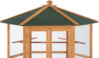 PawHut 69" Large Wooden Hexagonal Outdoor Aviary Flight Bird Cage with Covered Roof, Brown