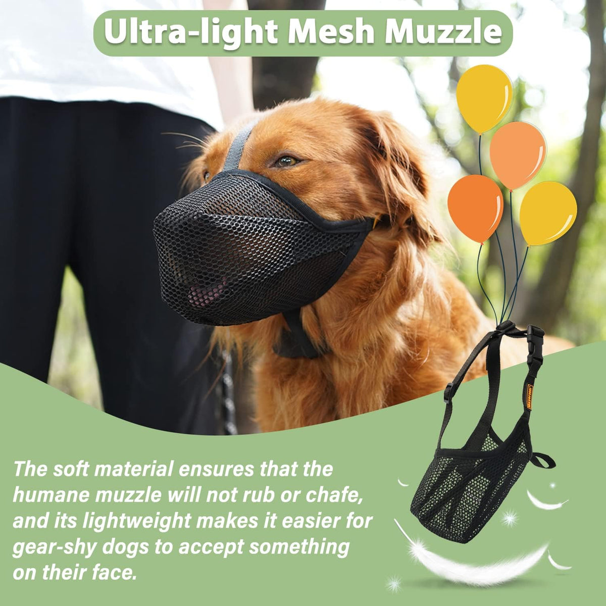 Dog Muzzle, Patented Soft Mesh Muzzle for Scavenging, L - Black / XXS-(Snout:6"-7¼") - image 2