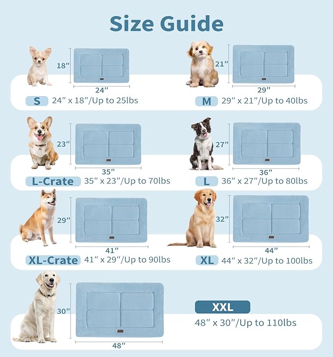 Made4Pets Dog Crate Pad Bed for Large Dogs, Washable & Reversible, Anti-Slip Kennel Mat for Cozy Sleeping, Soft Fluffy Dog Bed for Indoor & Outdoor Use, 41"x29", Blue