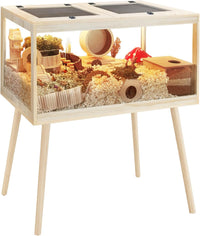 PROLEE Small Animal Cage, Hamster Cage Wooden Roof - 32.0"L x 16.0"W x 40.0"H / Metal Mesh Roof
