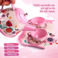 D-FantiX 15 piece pink tin tea party set with teapot, cups, saucers and suitcase - view 3